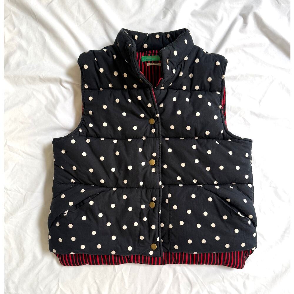 Clare V Emilie Black Polka Dot Puffer Vest Reversible Red Stripe, XS/S - Picture 2 of 6